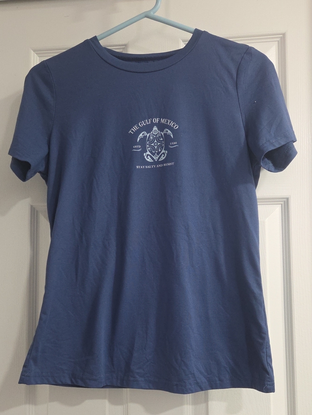 SHEIN Navy Blue Basic Tee with Black Label